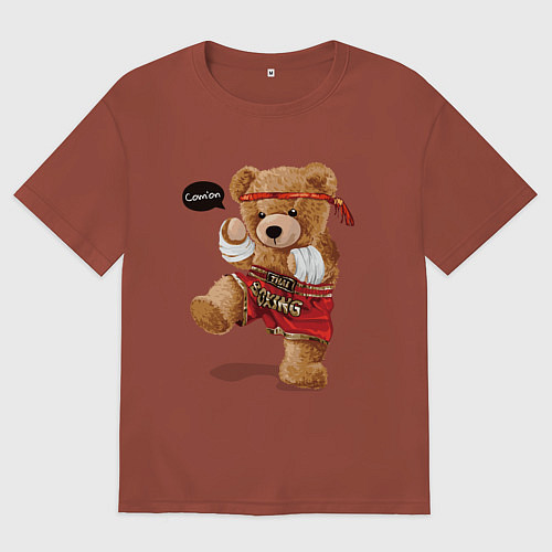 Мужская футболка оверсайз МИШКА ТАЙСКИЙ БОКС THAI BOXING MUAY THAI / Кирпичный – фото 1