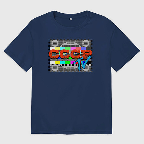 Мужская футболка оверсайз Ретро телевидение / Тёмно-синий – фото 1