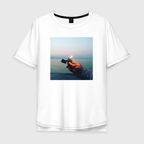 Мужская футболка оверсайз Пламенный свет на Байкале / Белый – фото 1