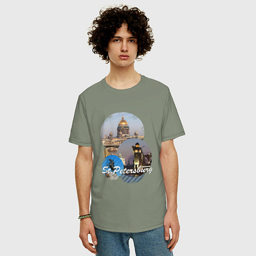 Мужская футболка оверсайз Санкт-Петербург Россия / Авокадо – фото 3