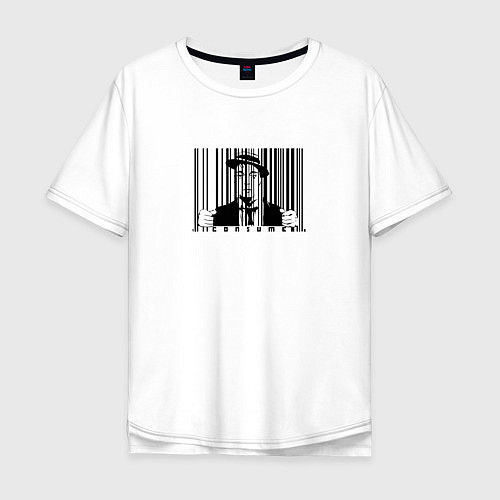 Мужская футболка оверсайз Покупатель за штрих-кодом в клетке / Белый – фото 1