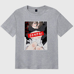 Футболка оверсайз мужская Девушка и надпись Senpai Ahegao, цвет: меланж