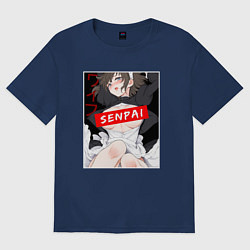 Футболка оверсайз мужская Девушка и надпись Senpai Ahegao, цвет: тёмно-синий