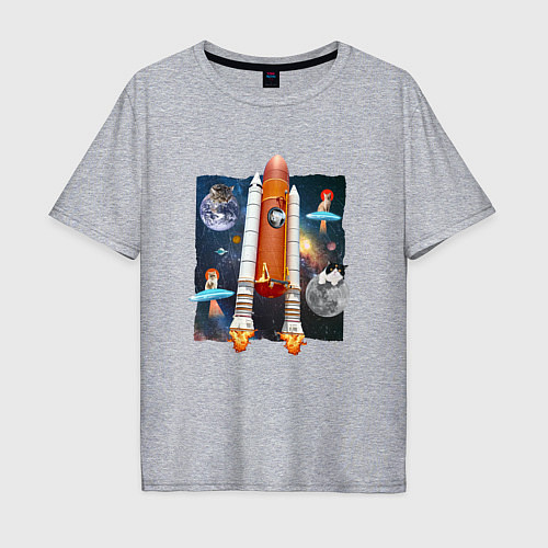 Мужская футболка оверсайз Космические котики Space Cats / Меланж – фото 1