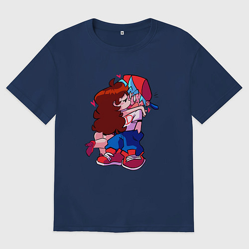 Мужская футболка оверсайз ФРАЙДЕЙ НАЙТ ФАНКИН - ПОЦЕЛУЙ / Тёмно-синий – фото 1