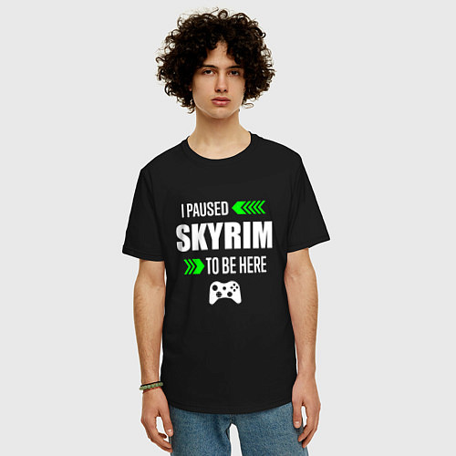 Мужская футболка оверсайз Skyrim I Paused / Черный – фото 3