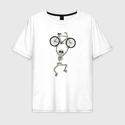 Мужская футболка оверсайз Скелетик и велосипед / Белый – фото 1