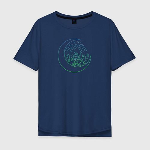 Мужская футболка оверсайз Горы, велик и домик / Тёмно-синий – фото 1