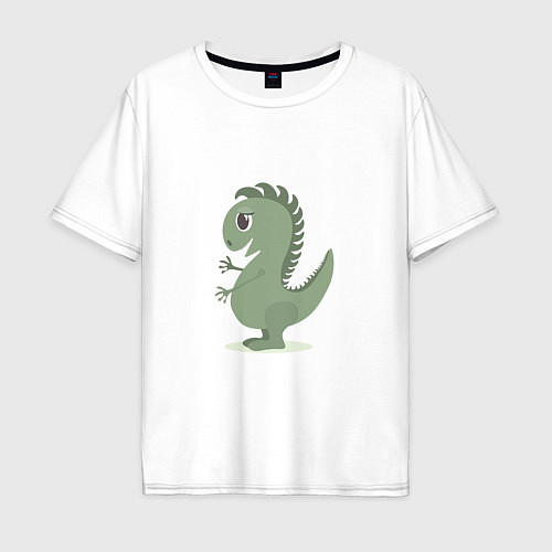 Мужская футболка оверсайз Милый зеленый динозаврик / Белый – фото 1