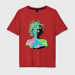 Футболка оверсайз мужская Gorgon Medusa Vaporwave Neon, цвет: красный