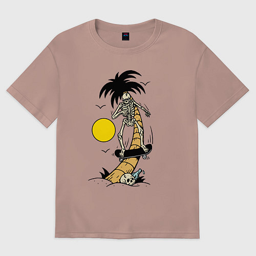 Мужская футболка оверсайз Skater Skeleton Palma Beach Summer Extreme / Пыльно-розовый – фото 1