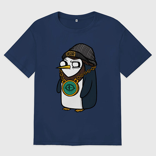 Мужская футболка оверсайз Пингвин бастард / Тёмно-синий – фото 1