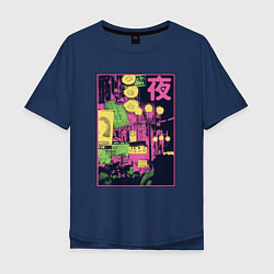 Футболка оверсайз мужская Vaporwave Japanese City Японский город, цвет: тёмно-синий