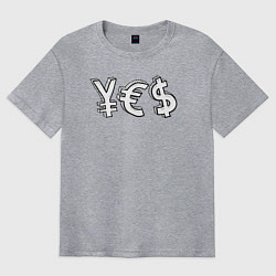 Футболка оверсайз мужская YES юань, евро, доллар, цвет: меланж