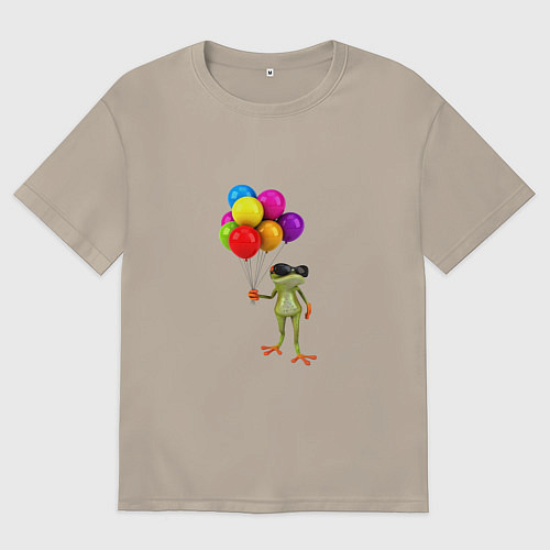 Мужская футболка оверсайз ЛЯГУШОНОК С ВОЗДУШНЫМИ ШАРИКАМИ / Миндальный – фото 1