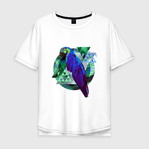 Мужская футболка оверсайз Блестящий попугай Тропический коллаж / Белый – фото 1