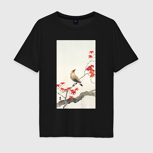 Мужская футболка оверсайз Japanese Plague Bird on Maple / Черный – фото 1