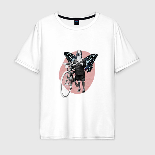 Мужская футболка оверсайз Vintage Woman Butterfly Bike Collage / Белый – фото 1