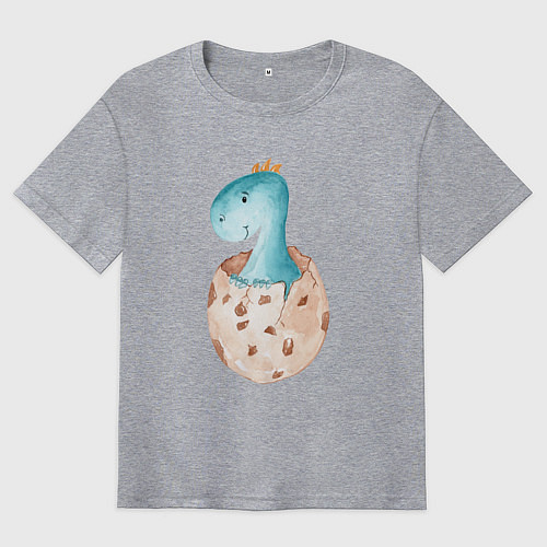 Мужская футболка оверсайз Динозаврик вылупился из яйца / Меланж – фото 1