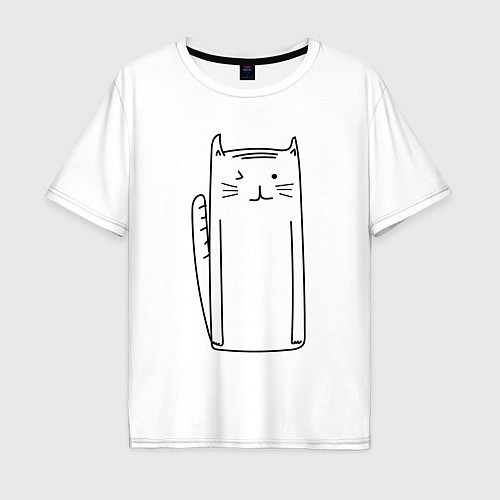 Мужская футболка оверсайз Длинный белый кот / Белый – фото 1