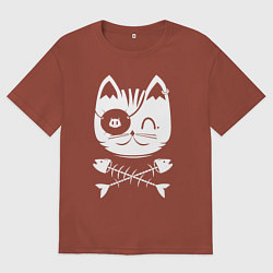 Футболка оверсайз мужская Голова кота Skull Hype, цвет: кирпичный