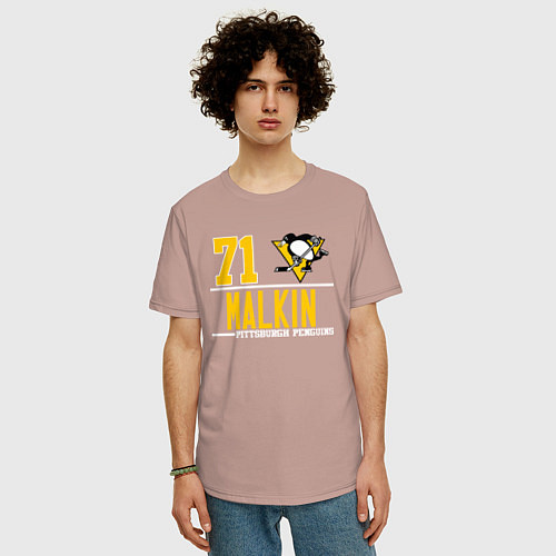 Мужская футболка оверсайз ЕВГЕНИЙ МАЛКИН ПИТСБУРГ / Пыльно-розовый – фото 3
