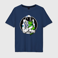 Футболка оверсайз мужская Космонавт с инопланетным котом, цвет: тёмно-синий