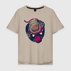 Мужская футболка оверсайз Строгий взгляд кота астронавта
