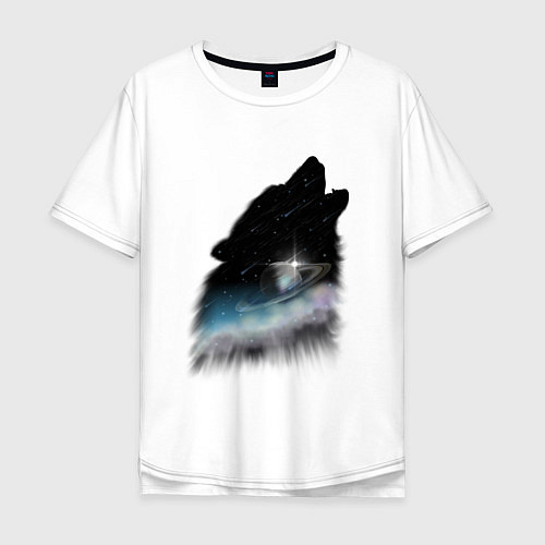 Мужская футболка оверсайз Волк и космос / Белый – фото 1