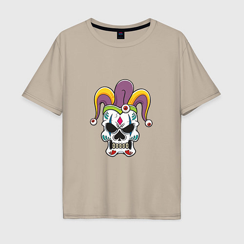 Мужская футболка оверсайз Skull Joker / Миндальный – фото 1