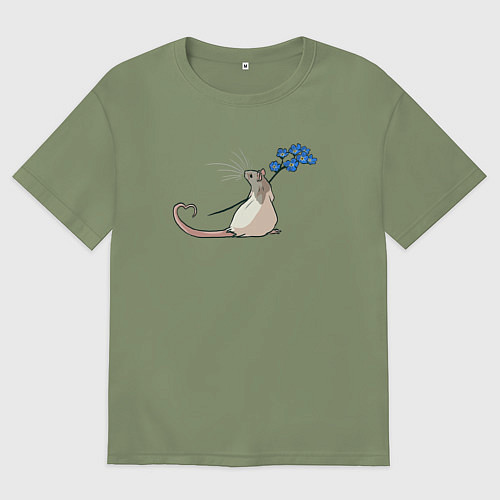 Мужская футболка оверсайз Мышка с цветами / Авокадо – фото 1