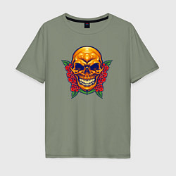 Мужская футболка оверсайз Roses - Skull
