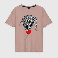Мужская футболка оверсайз Слон зебра на воздушном шаре