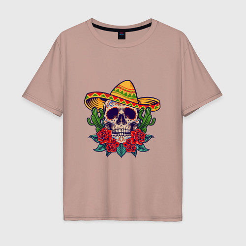 Мужская футболка оверсайз Skull - Mexico / Пыльно-розовый – фото 1