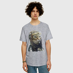 Футболка оверсайз мужская Кот - пилот The pilot Cat, цвет: меланж — фото 2