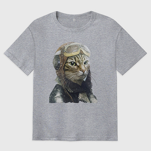 Мужская футболка оверсайз Кот - пилот The pilot Cat / Меланж – фото 1
