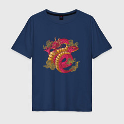 Футболка оверсайз мужская Красный китайский дракон Red Chineese Dragon, цвет: тёмно-синий