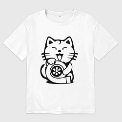 Футболка оверсайз мужская JDM Cat & Engine Japan, цвет: белый