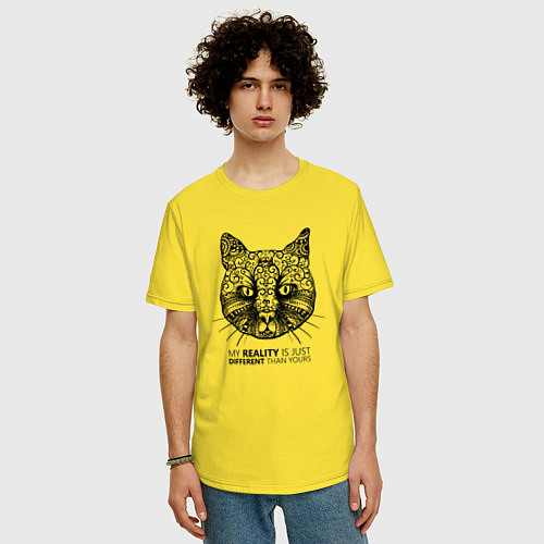 Мужская футболка оверсайз Кот в стиле Мандала Mandala Cat / Желтый – фото 3
