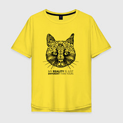 Мужская футболка оверсайз Кот в стиле Мандала Mandala Cat