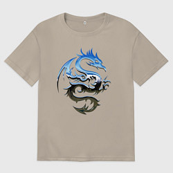 Футболка оверсайз мужская Хромированный дракон, цвет: миндальный