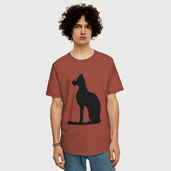 Футболка оверсайз мужская Силуэт черной кошки, Египетская богиня Бастет, цвет: кирпичный — фото 2