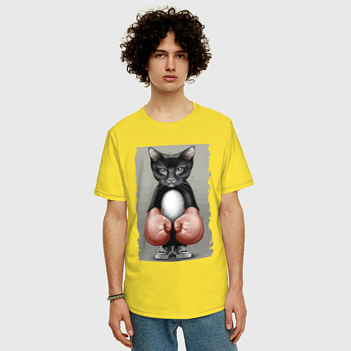 Мужская футболка оверсайз Крутой котяра в боксёрских перчатках Cool cat in b / Желтый – фото 3