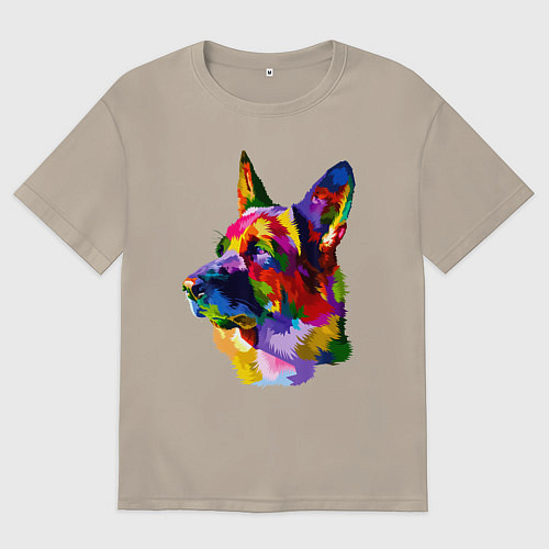 Мужская футболка оверсайз Немецкие овчарки красочная голова / Миндальный – фото 1