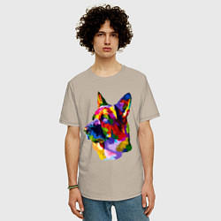 Футболка оверсайз мужская Немецкие овчарки красочная голова, цвет: миндальный — фото 2