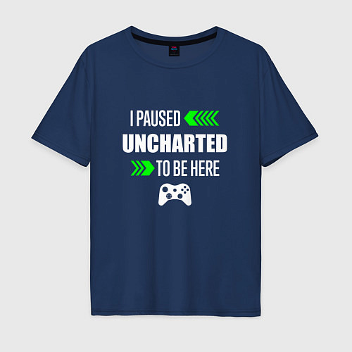 Мужская футболка оверсайз I Paused Uncharted To Be Here с зелеными стрелками / Тёмно-синий – фото 1