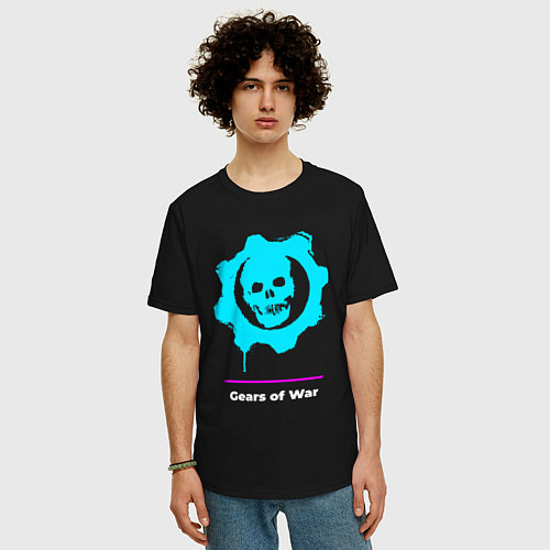 Мужская футболка оверсайз Gears of War в неоновых цветах / Черный – фото 3
