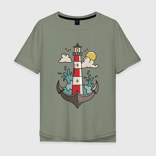 Мужская футболка оверсайз Маяк Якорь Lighthouse Anchor / Авокадо – фото 1