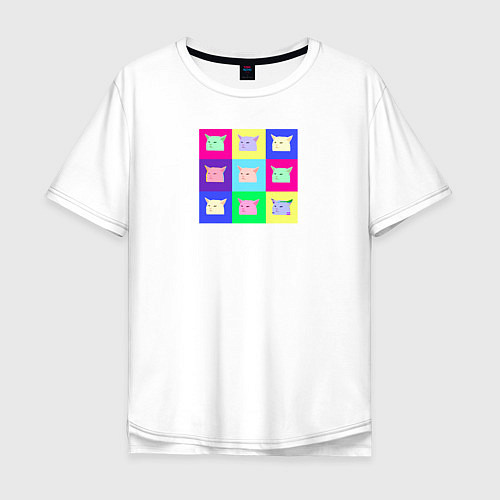 Мужская футболка оверсайз Разноцветные коты коллаж / Белый – фото 1