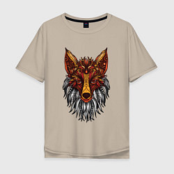 Футболка оверсайз мужская Лиса в стиле Мандала Mandala Fox, цвет: миндальный